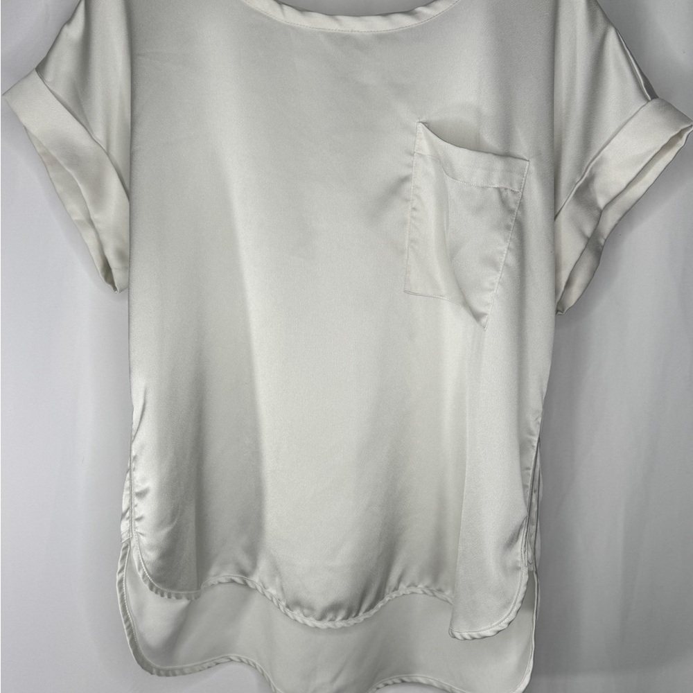 LOFT Ivory Satin Blouse with Pocket